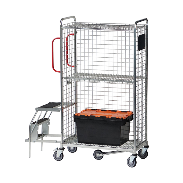 Multifunctional picking trolley with fitted fold away steps