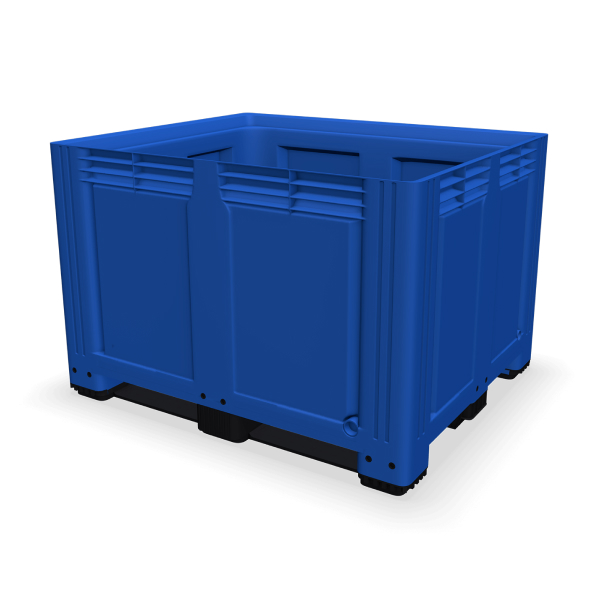 Blue Solid Plastic Box Pallet 3 Skids
