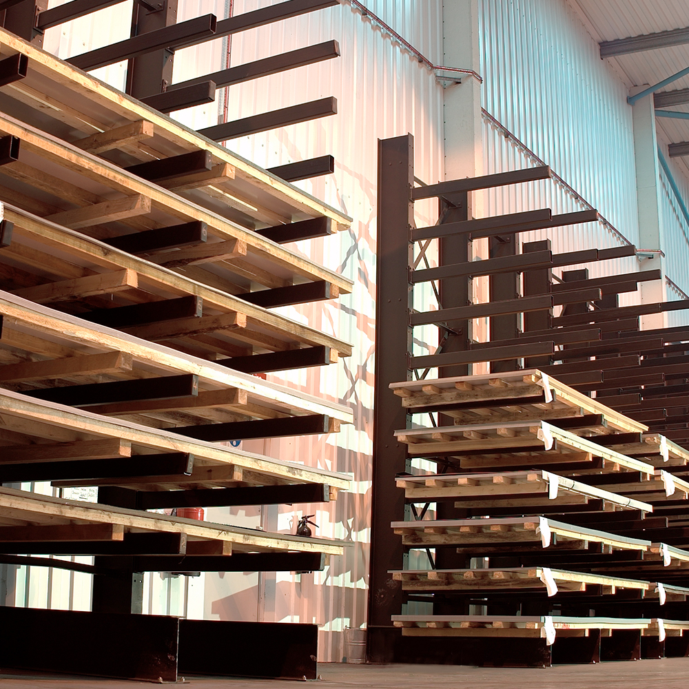 Heavy-duty timber storage racking in warehouse environment